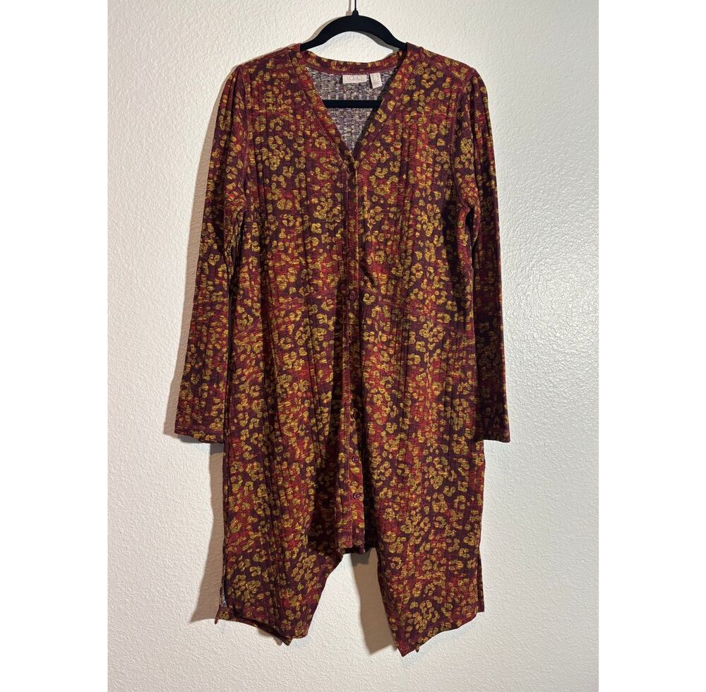 LOGO Lori Goldstein Size M Animal Print V-Neck Asymmetric Ribbed Duster Cardigan